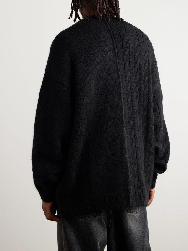 Oversized Cable-Knit and Ribbed Alpaca-Blend Cardigan - BK Oversized Cable-Knit and Ribbed Alpaca-Blend Cardigan - BK