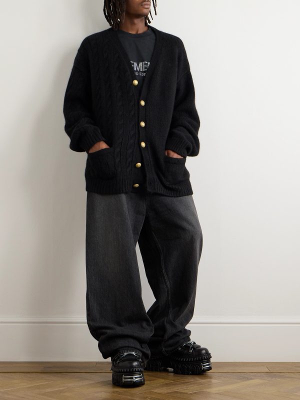 Oversized Cable-Knit and Ribbed Alpaca-Blend Cardigan - OU Oversized Cable-Knit and Ribbed Alpaca-Blend Cardigan - OU