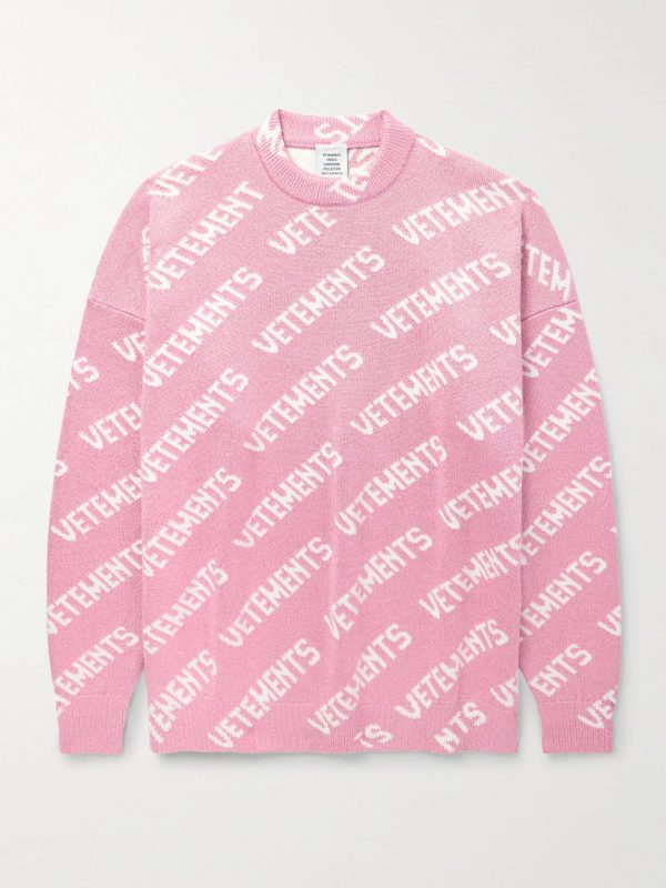 Oversized Logo-Intarsia Metallic Knitted Sweater