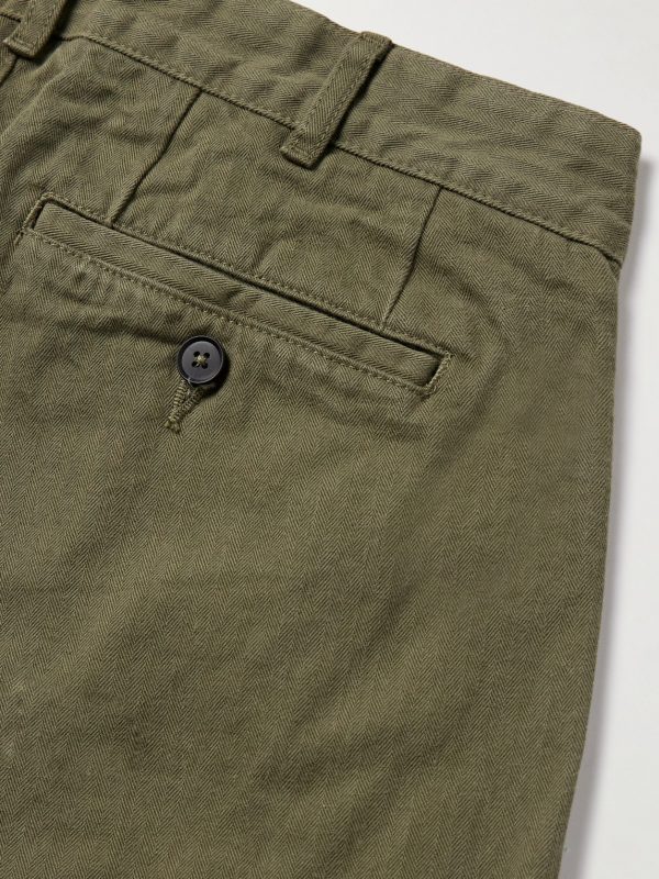 Straight-Leg Pleated Herringbone Cotton Trousers - CU