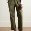 Straight-Leg Pleated Herringbone Cotton Trousers - FR