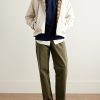 Straight-Leg Pleated Herringbone Cotton Trousers - OU