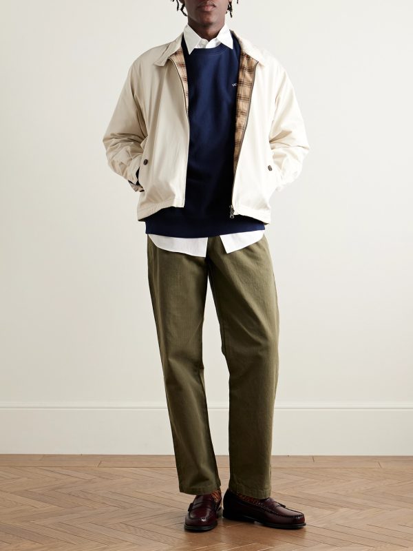 Straight-Leg Pleated Herringbone Cotton Trousers - OU