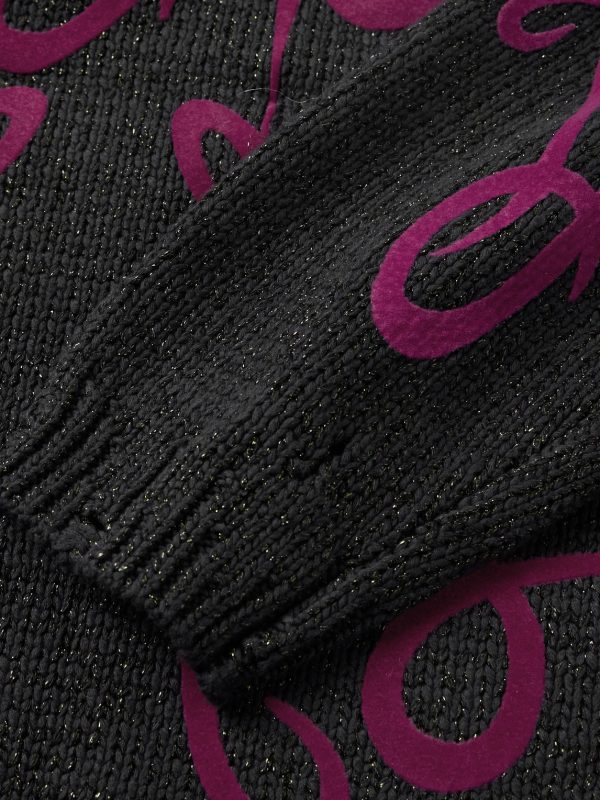 Kawii Cyber Logo-Flocked Distressed Metallic Cotton-Blend Sweater - CU Kawii Cyber Logo-Flocked Distressed Metallic Cotton-Blend Sweater - CU