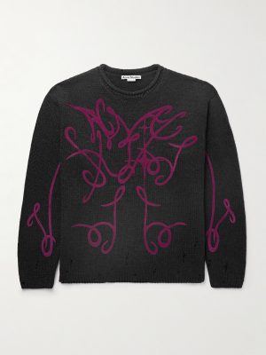 Kawii Cyber Logo-Flocked Distressed Metallic Cotton-Blend Sweater Kawii Cyber Logo-Flocked Distressed Metallic Cotton-Blend Sweater