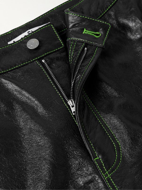 Lorgata Wide-Leg Panelled Logo-Embroidered Leather Trousers - E1