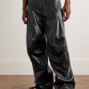 Lorgata Wide-Leg Panelled Logo-Embroidered Leather Trousers - FR
