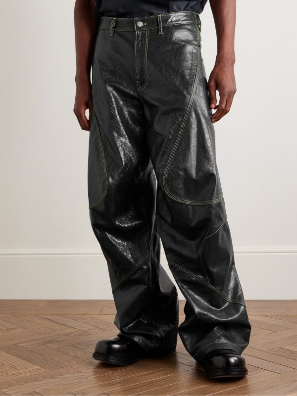 Lorgata Wide-Leg Panelled Logo-Embroidered Leather Trousers - FR