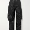 Lorgata Wide-Leg Panelled Logo-Embroidered Leather Trousers