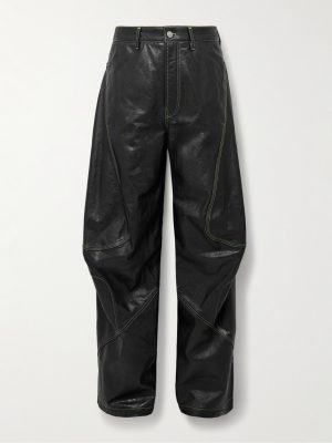Lorgata Wide-Leg Panelled Logo-Embroidered Leather Trousers Lorgata Wide-Leg Panelled Logo-Embroidered Leather Trousers