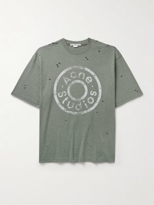 Exford Distressed Logo-Print Cotton-Blend Jersey T-Shirt Exford Distressed Logo-Print Cotton-Blend Jersey T-Shirt