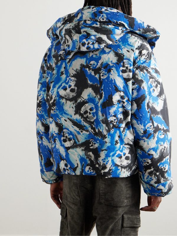 Skull Printed Padded Cotton-Twill Hooded Jacket - BK