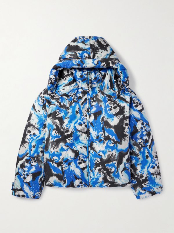 Skull Printed Padded Cotton-Twill Hooded Jacket