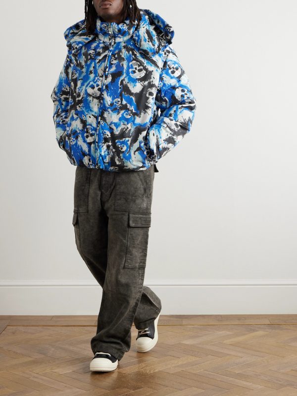 Skull Printed Padded Cotton-Twill Hooded Jacket - OU