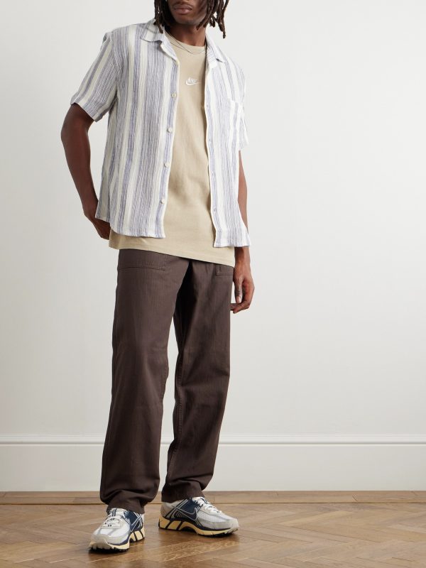 Life Straight-Leg Herringbone Washed-Cotton Trousers - OU