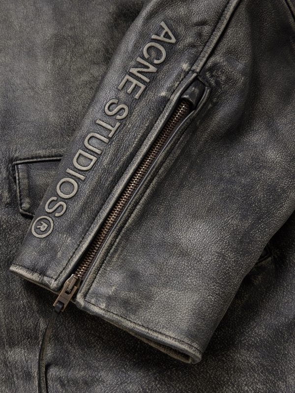 Logo-Embossed Leather Biker Jacket - E1 Logo-Embossed Leather Biker Jacket - E1