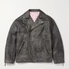 Logo-Embossed Leather Biker Jacket Logo-Embossed Leather Biker Jacket
