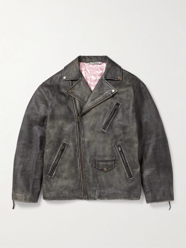 Logo-Embossed Leather Biker Jacket Logo-Embossed Leather Biker Jacket