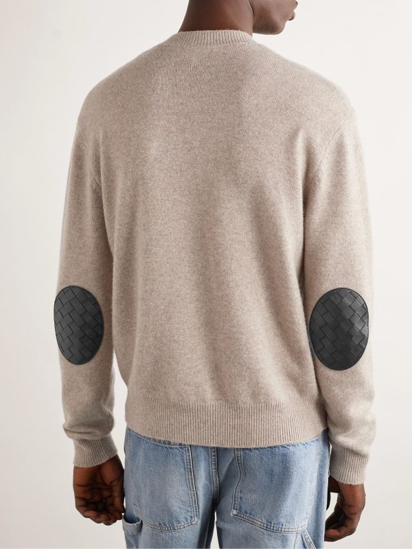 Intrecciato Leather-Trimmed Cashmere-Blend Sweater - BK