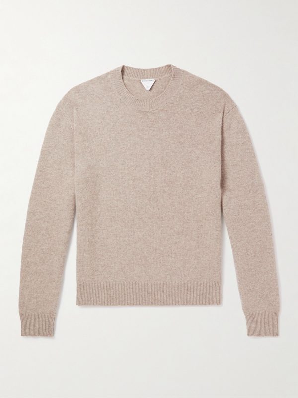 Intrecciato Leather-Trimmed Cashmere-Blend Sweater