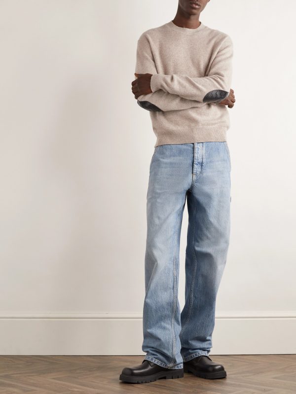 Intrecciato Leather-Trimmed Cashmere-Blend Sweater - OU