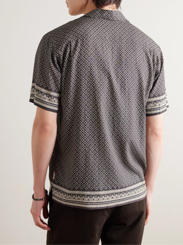 Maitan Camp-Collar Printed Voile Shirt - BK