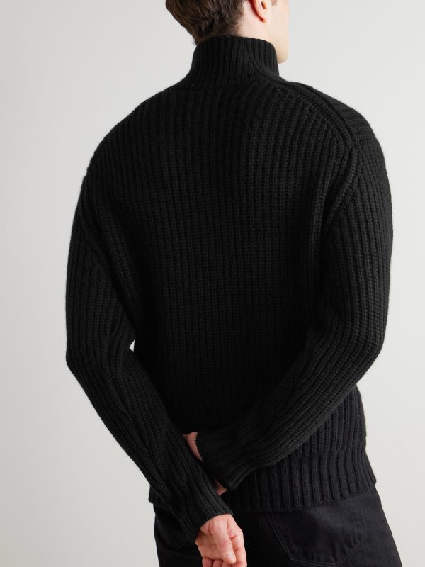 Ribbed Wool and Cashmere-Blend Half-Zip Sweater - BK Ribbed Wool and Cashmere-Blend Half-Zip Sweater - BK