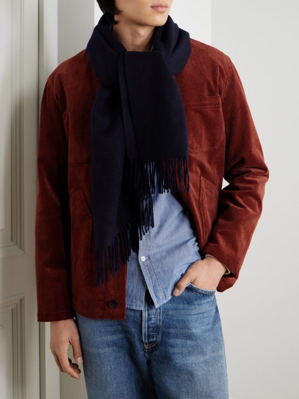Logo-Appliquéd Fringed Cashmere Scarf - OU