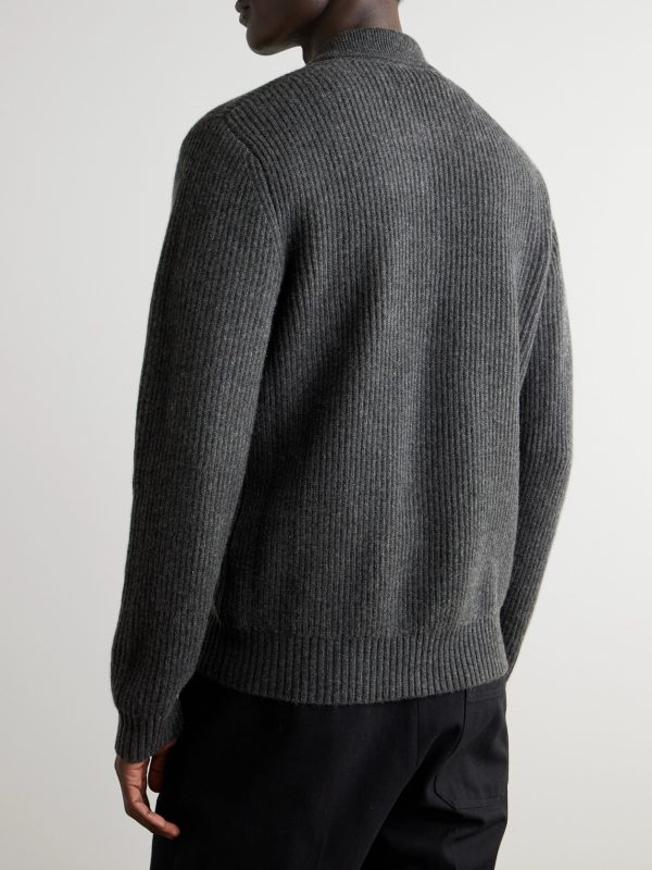 Ribbed Cashmere Polo Shirt - BK Ribbed Cashmere Polo Shirt - BK