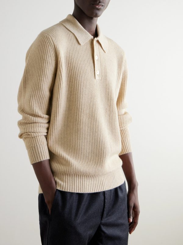 Ribbed Cashmere Polo Shirt - FR