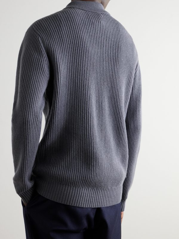 Ribbed Cashmere Polo Shirt - BK
