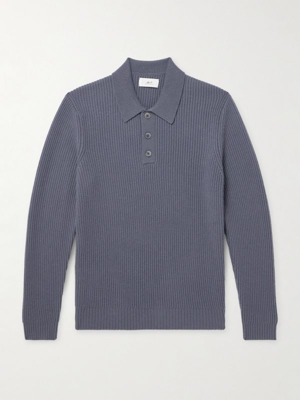 Ribbed Cashmere Polo Shirt