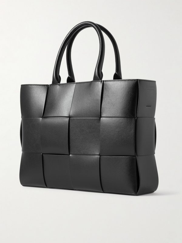 Small E/W Arco Intrecciato Leather Tote Bag - BK
