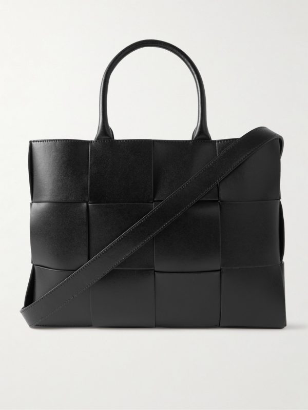 Small E/W Arco Intrecciato Leather Tote Bag