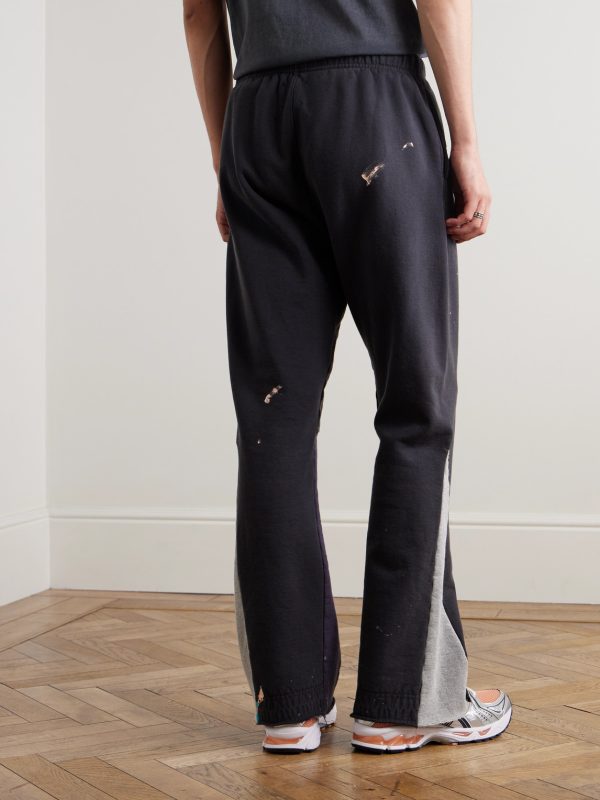 Flared Paint-Splattered Panelled Logo-Print Cotton-Jersey Sweatpants - BK Flared Paint-Splattered Panelled Logo-Print Cotton-Jersey Sweatpants - BK
