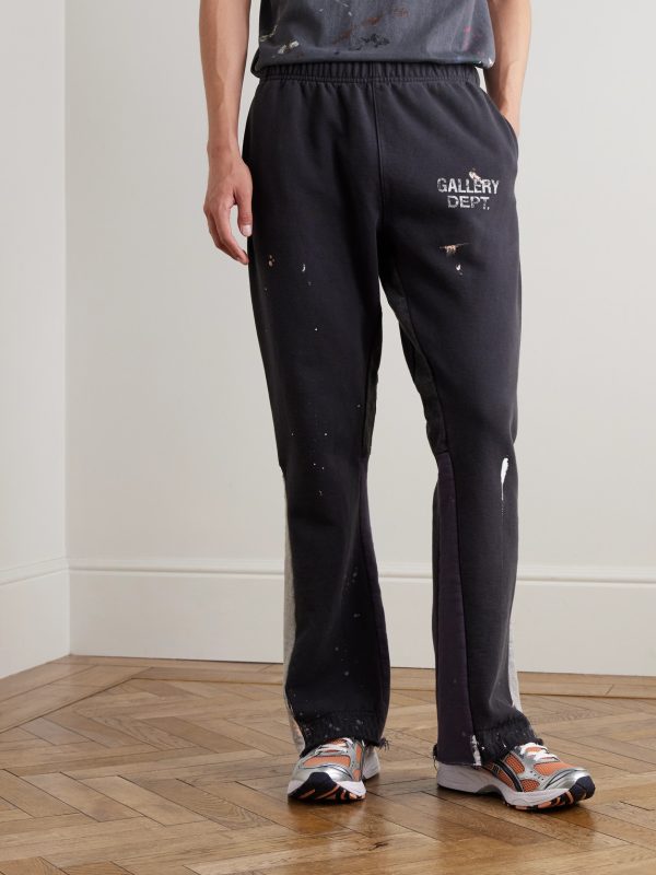 Flared Paint-Splattered Panelled Logo-Print Cotton-Jersey Sweatpants - FR Flared Paint-Splattered Panelled Logo-Print Cotton-Jersey Sweatpants - FR