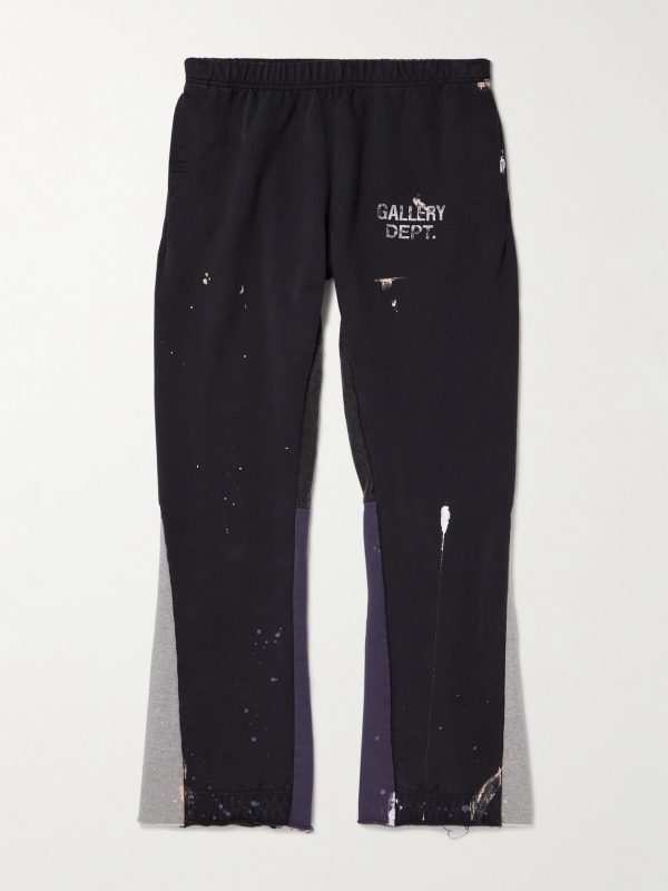 Flared Paint-Splattered Panelled Logo-Print Cotton-Jersey Sweatpants Flared Paint-Splattered Panelled Logo-Print Cotton-Jersey Sweatpants