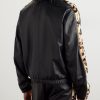Leopard-Print Faux Fur-Trimmed Leather Jacket - BK