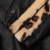 Leopard-Print Faux Fur-Trimmed Leather Jacket - E1
