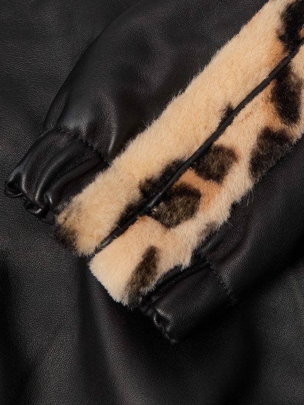 Leopard-Print Faux Fur-Trimmed Leather Jacket - E1