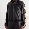 Leopard-Print Faux Fur-Trimmed Leather Jacket - FR