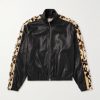 Leopard-Print Faux Fur-Trimmed Leather Jacket