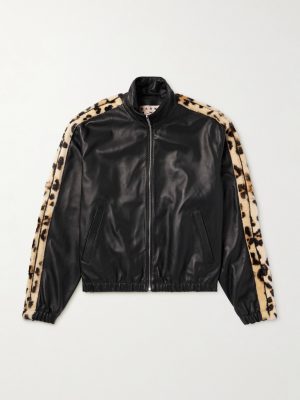 Leopard-Print Faux Fur-Trimmed Leather Jacket Leopard-Print Faux Fur-Trimmed Leather Jacket
