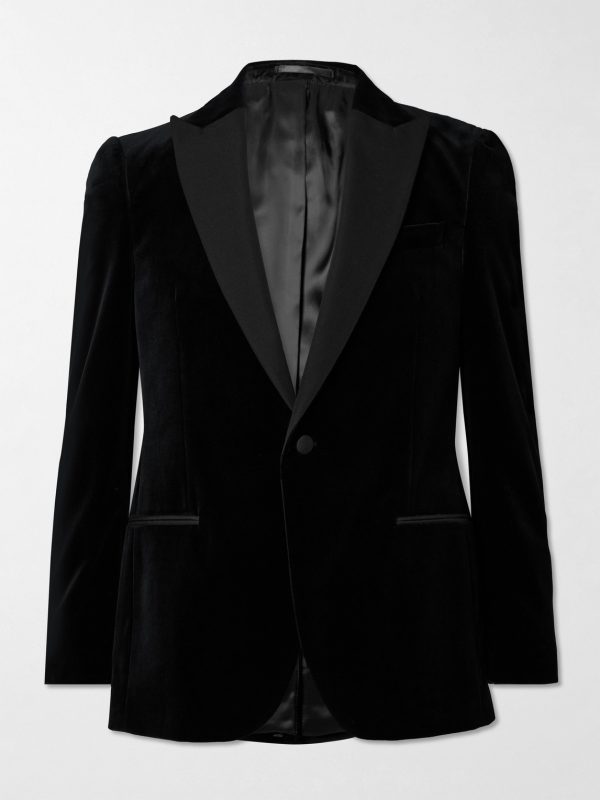 Slim-Fit Twill-Trimmed Cotton-Velvet Tuxedo Jacket