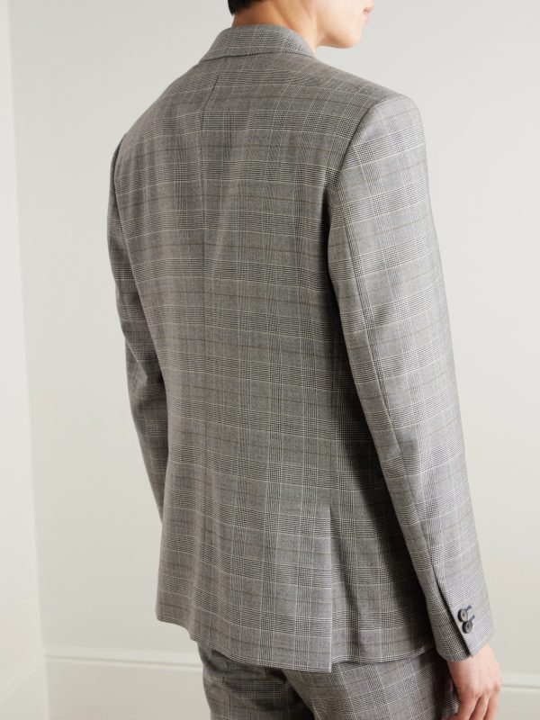 Slim-Fit Double-Breasted Prince of Wales Checked Wool-Flannel Suit Jacket - BK Slim-Fit Double-Breasted Prince of Wales Checked Wool-Flannel Suit Jacket - BK