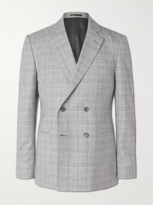 Slim-Fit Double-Breasted Prince of Wales Checked Wool-Flannel Suit Jacket Slim-Fit Double-Breasted Prince of Wales Checked Wool-Flannel Suit Jacket