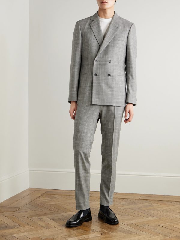 Slim-Fit Double-Breasted Prince of Wales Checked Wool-Flannel Suit Jacket - OU Slim-Fit Double-Breasted Prince of Wales Checked Wool-Flannel Suit Jacket - OU