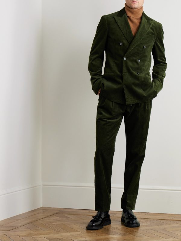 Slim-Fit Double-Breasted Cotton and Cashmere-Blend Corduroy Tuxedo Jacket - OU Slim-Fit Double-Breasted Cotton and Cashmere-Blend Corduroy Tuxedo Jacket - OU