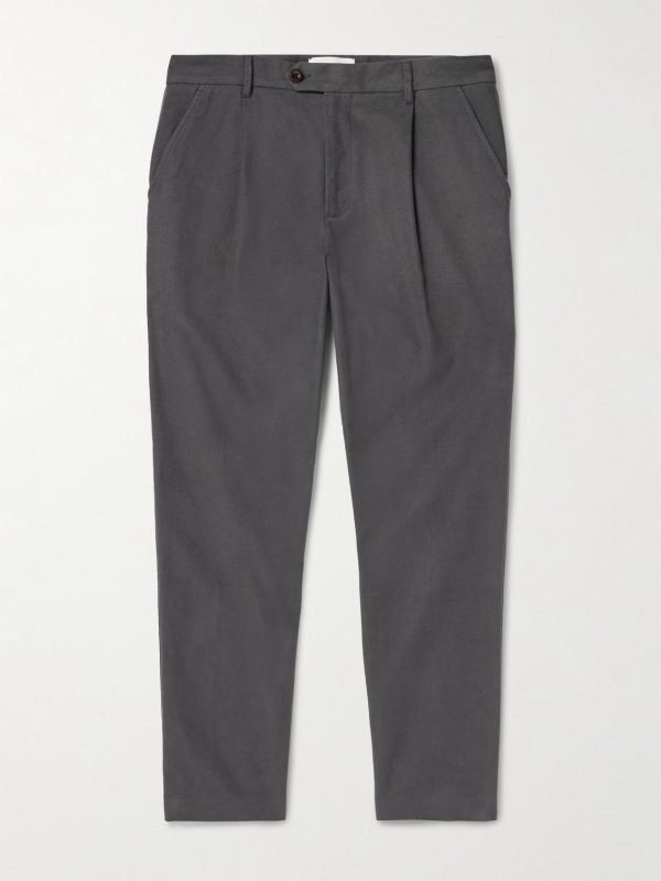 Daniel Tapered Pleated Organic Cotton-Blend Moleskin Trousers Daniel Tapered Pleated Organic Cotton-Blend Moleskin Trousers