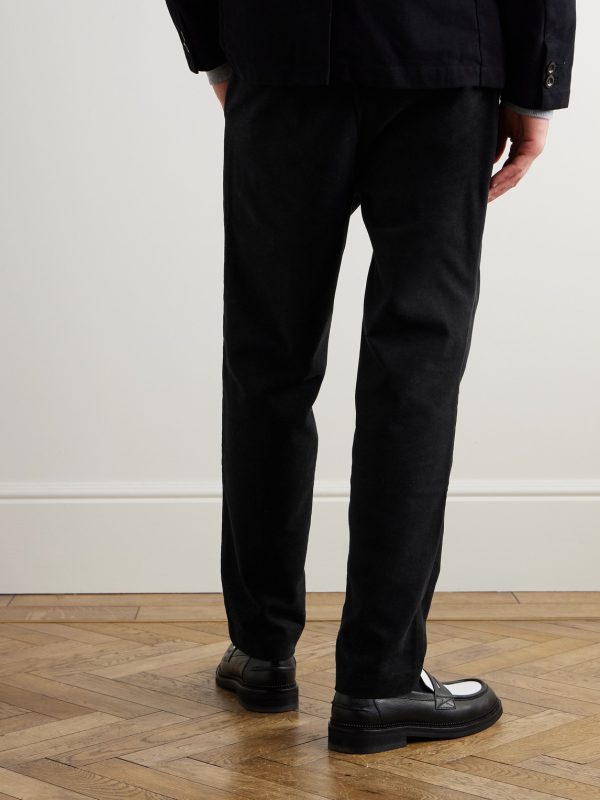 Daniel Tapered Pleated Organic Cotton-Blend Moleskin Trousers - BK